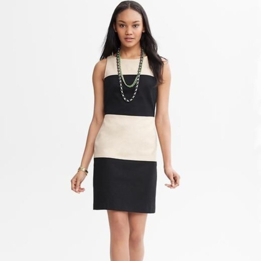 BR Textured Woven Color block Sheath Dress